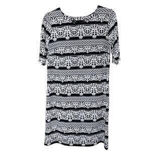 Leslie Fay Black & White Ornate Patterned Straight Sheath Dress Women’s Size 12